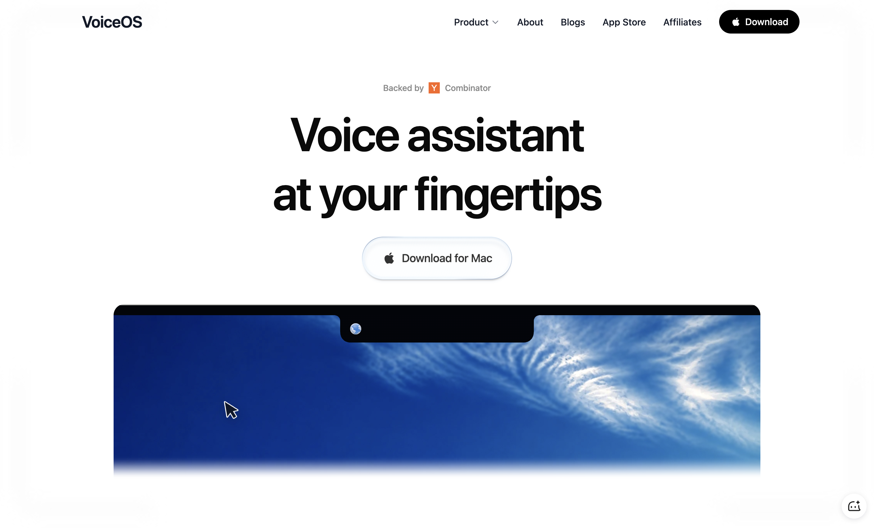 VoiceOS homepage screenshot